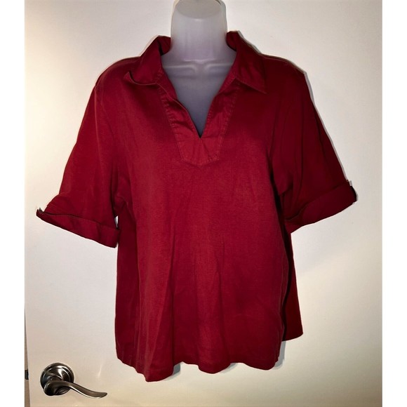 Sonoma Lifestyle Womens XL Red Top V-Neck Collar Cuffed Short Sleeve - Picture 1 of 6